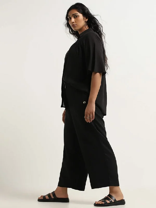 Gia Black Mid-Rise Straight-Fit Pants Relaxed Casual Leggings