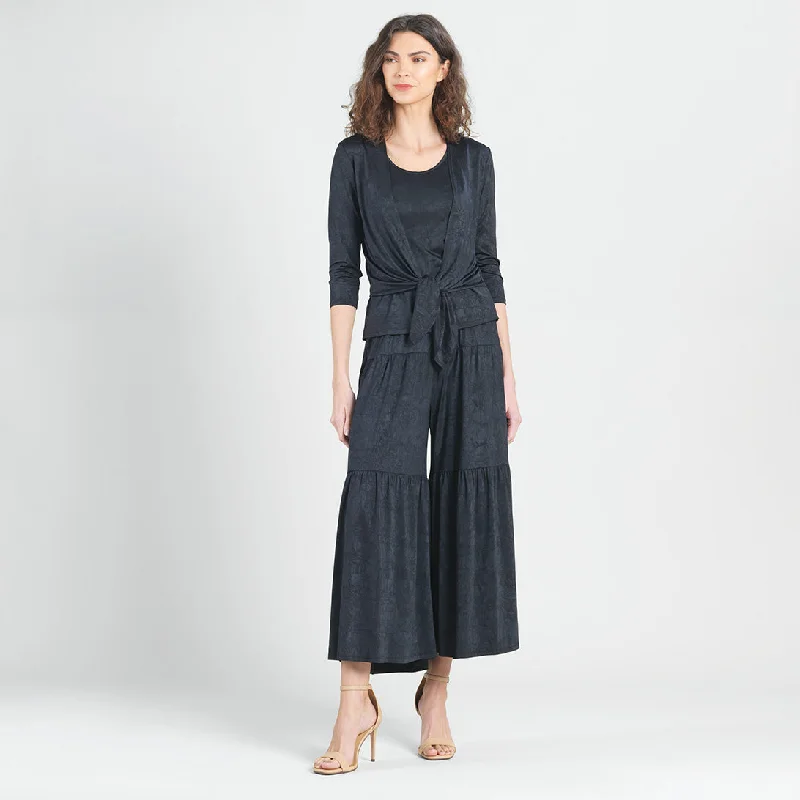 Crushed Silk Knit - Cardigan, Tank, Skirt-Pant 3pc Set - Black - Final Sale! Zippered Buttoned Snapped