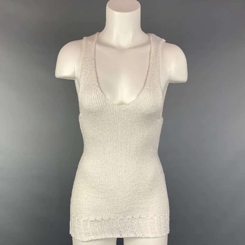 SOUCHI Size S White Hand Loomed Cotton Casual Tank Top peekaboo tank top