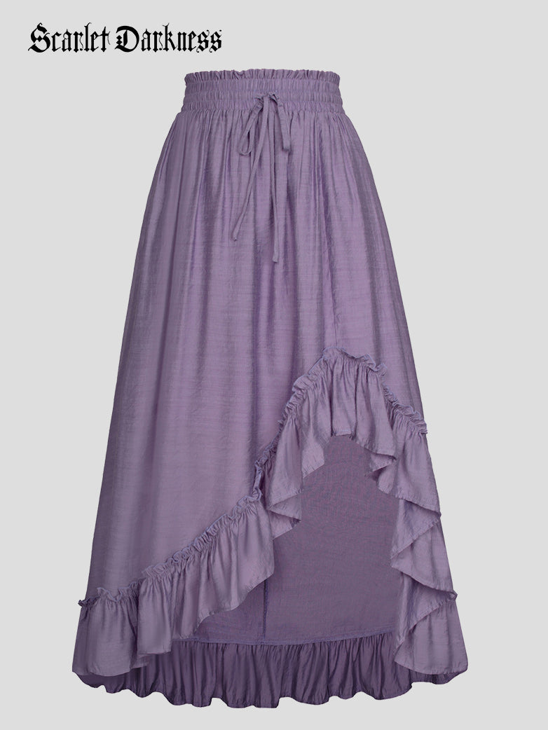 Slub Cotton Renaissance Drawstring Waist Pocket Skirt velvet skirt luxury