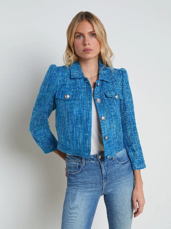 Kasey Tweed Jacket Caribbean Blue Multi Tweed - L'AGENCE Cotton Jacket Linen Jacket Terry Jacket
