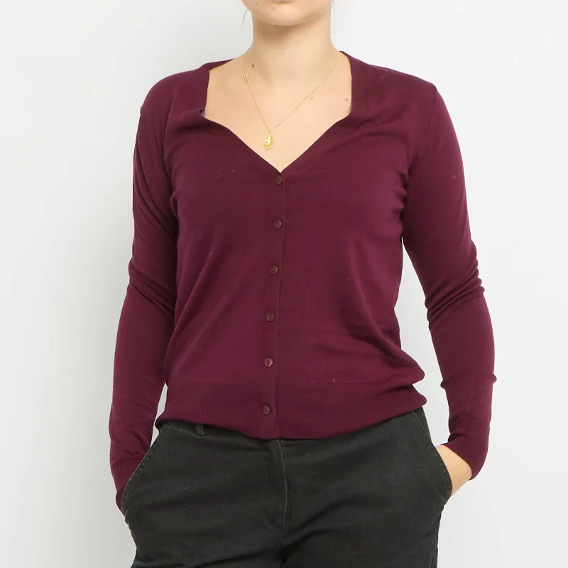 V-Neck Cardigan - UK 10 Striped Floral Plaid