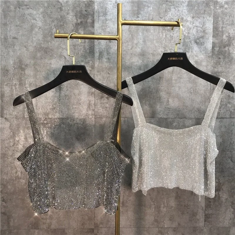 OUDINA New Casual Outside Suspenders TankTop Diamond Vest Rhinestone Tops Women spandex blend tank OUDINA New Casual Outside Suspenders TankTop Diamond Vest Rhinestone Tops Women spandex blend tank