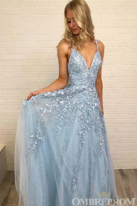 Sky Blue Prom Dresses Spaghetti Straps Sleeveless Lace Appliques Party Dresses Tunics Short Trendy