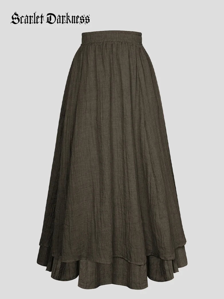 Women Renaissance Cotton Maxi Skirt 2-Layer Swing Skirts chiffon skirt flowing