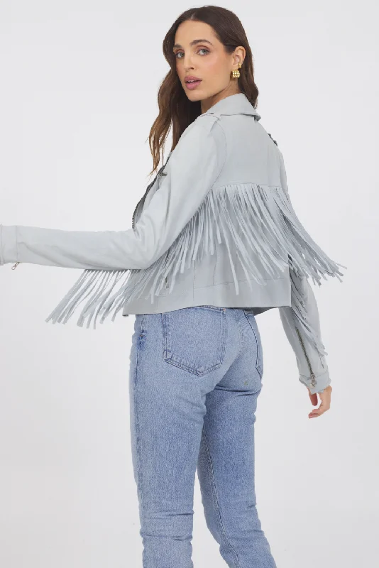 Tina Washed Suede Jacket Sky - Jakett Knit Jacket Woven Jacket Fleece Jacket