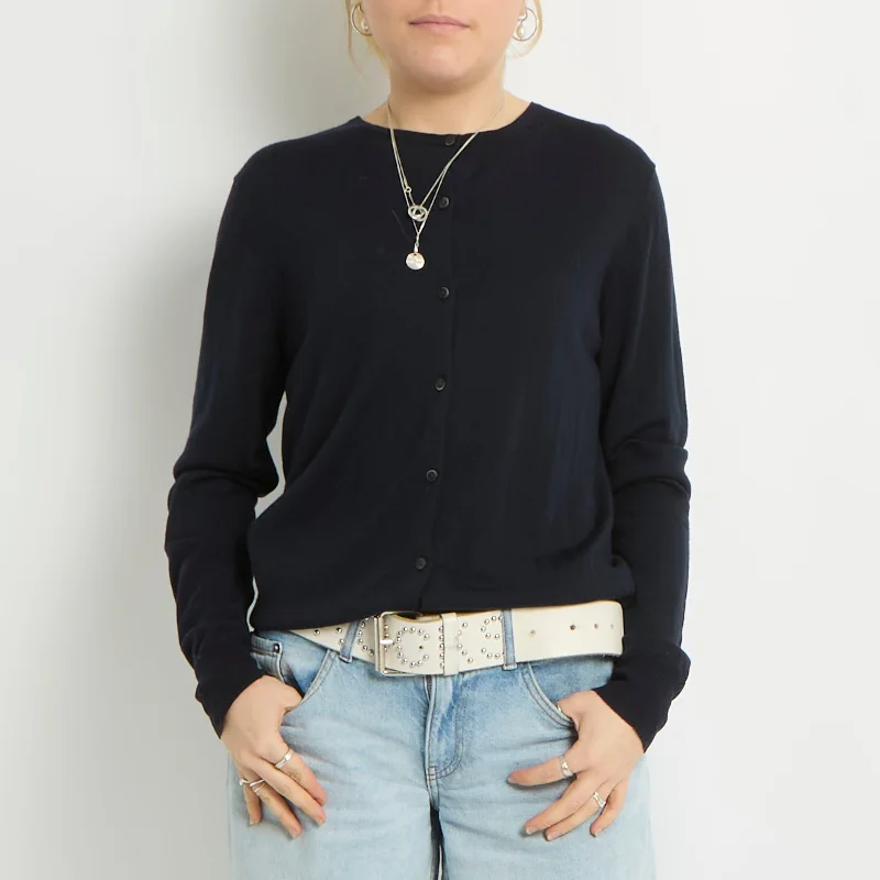 Fine Knit Cardigan - UK 12 Ribbed Striped Patterned