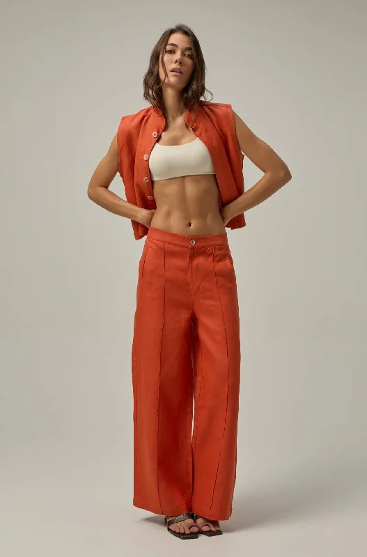 Serre Linen Pant | Deep Orange Comfy Cargo Trousers