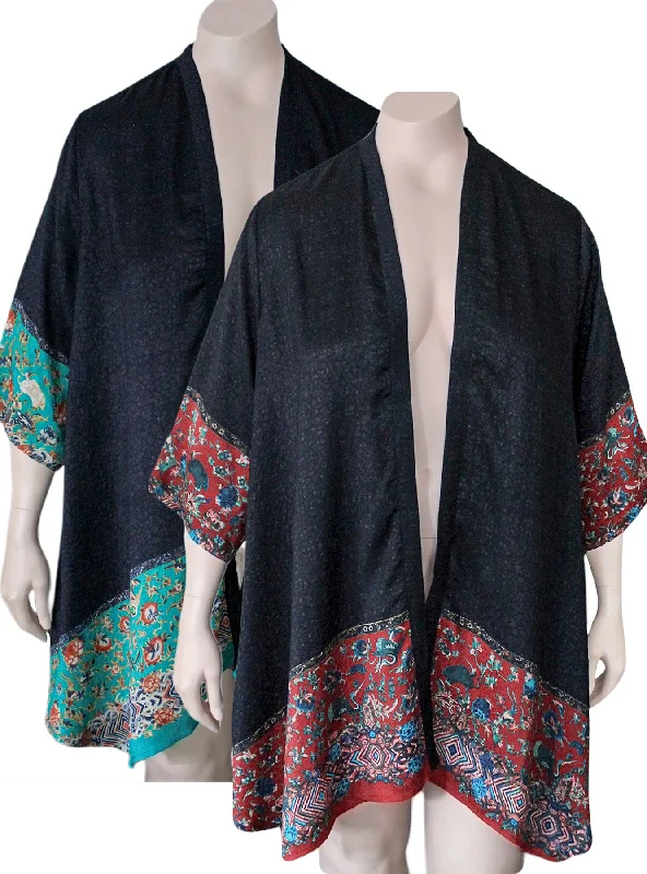 Dressori Border Print Duster Jacket Zip Front Button Front Snap Front