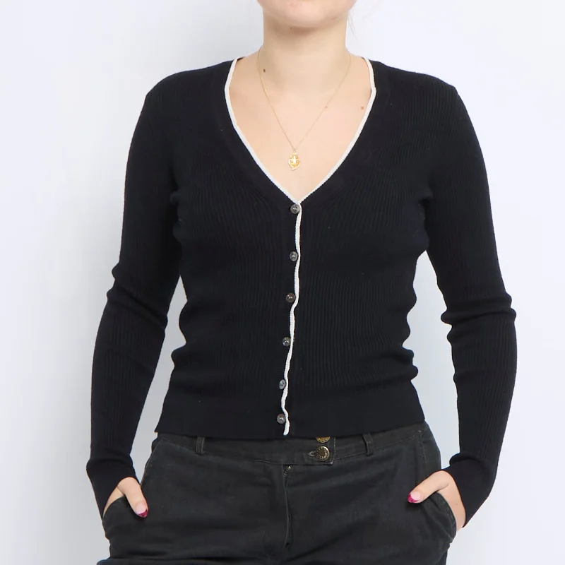 V-Neck Ribbed Cardigan - UK 8 Cardigan Knitwear Sweater