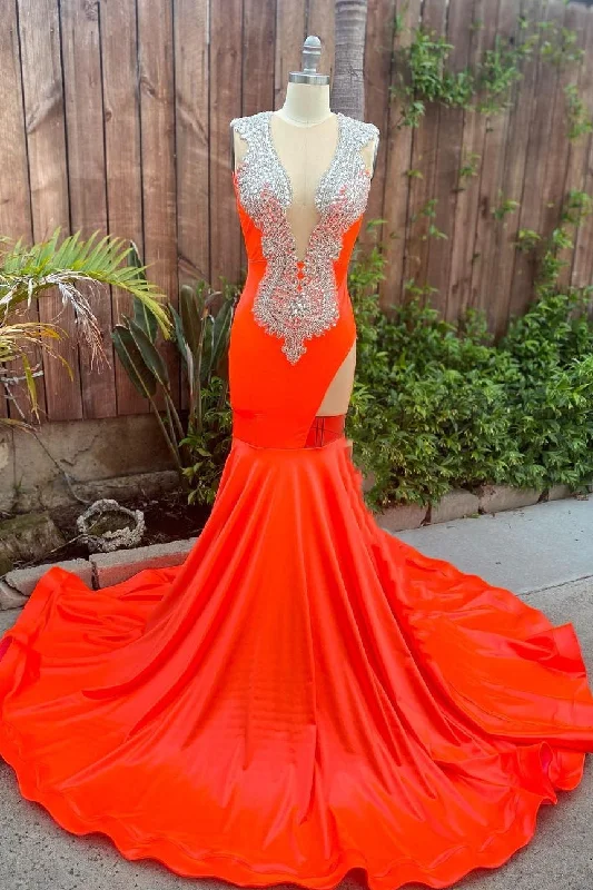 Ruby Cutout Mermaid Court Train Silver Sequined Prom Party Dresses Tunics Handmade artisanal