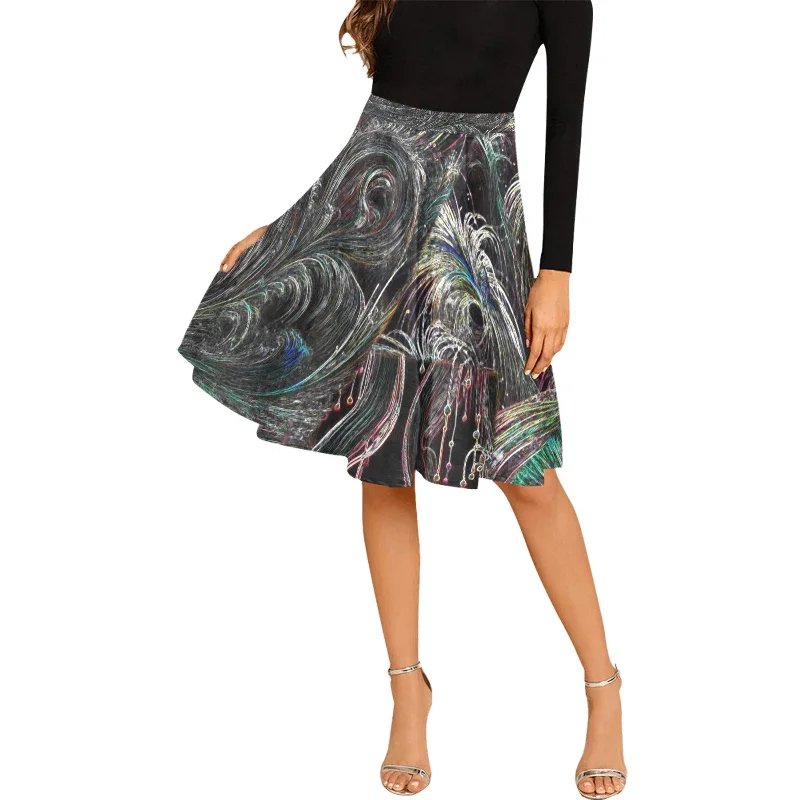 “Feathery Wisps Inverted ” Women's Pleated Midi Skirt wool skirt sturdy