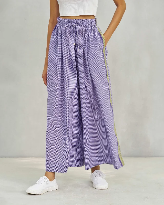 Paperbag Pants - Purple & White Comfortable Denim Trousers