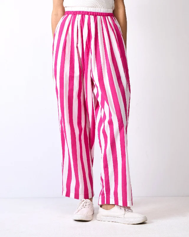 Recess Pants - Fuchsia & White Stripes High-Waist Yoga Pants
