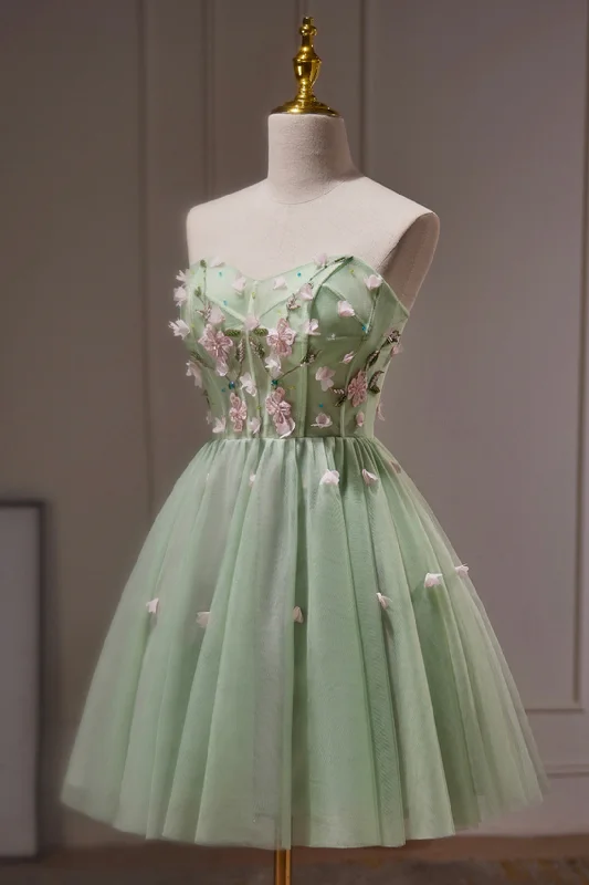 Green Strapless Tulle Short Prom Dress with Lace, Green Party Dress Tunics Review highly