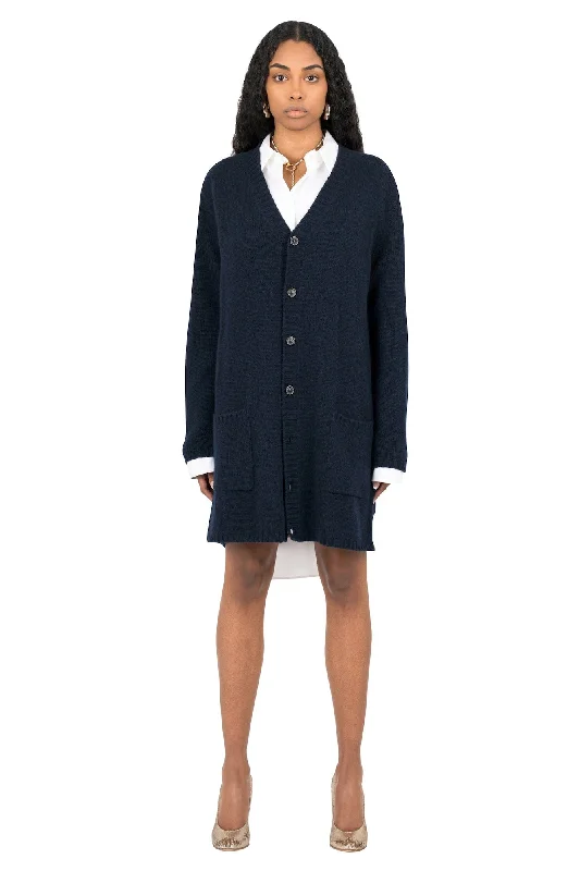 Maison Margiela Cardigan Dress in Navy Spandex Rayon Corduroy
