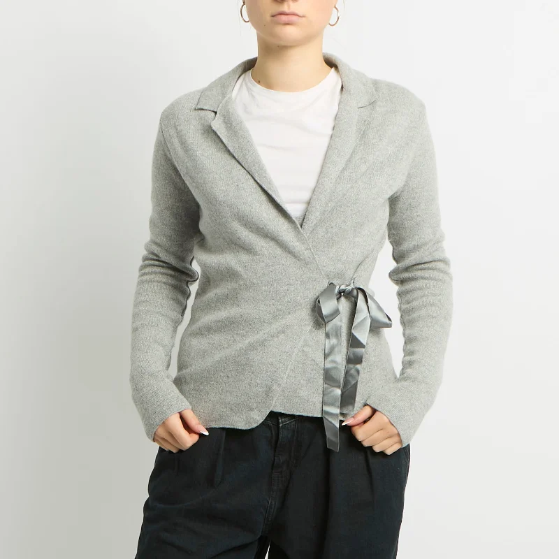 Soft Knit Wrap Cardigan - UK 10 Spandex Blend Rayon Blend Denim Blend