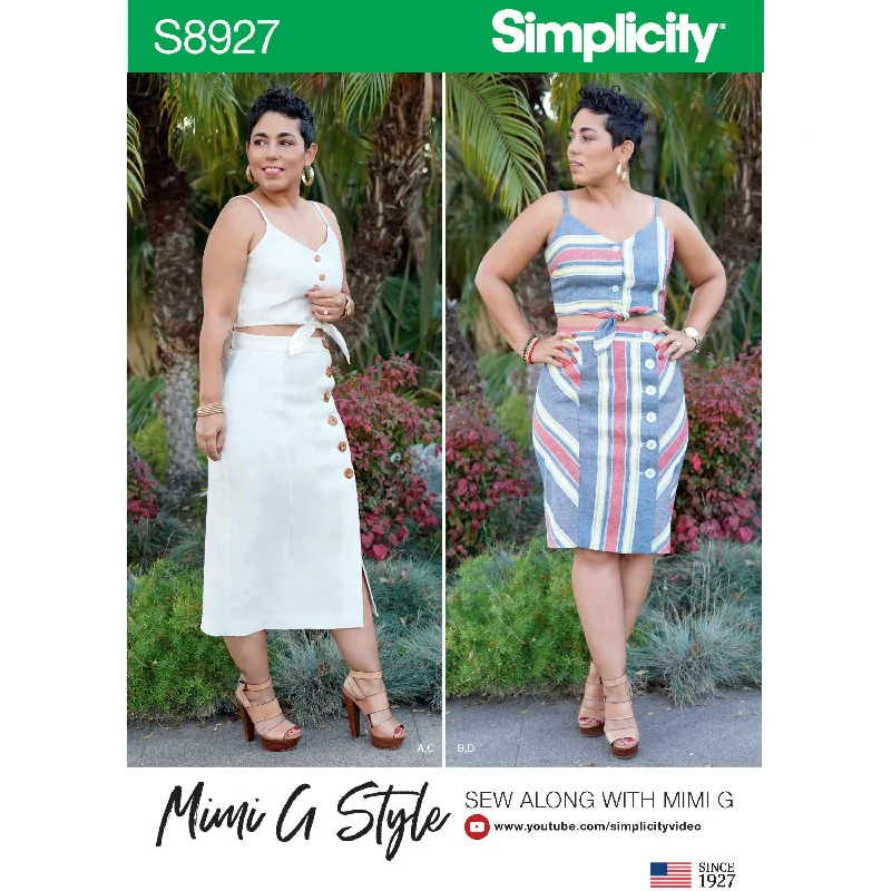 Simplicity Pattern 8927 Misses' Tie Front Tops and Skirts by Mimi G Style modal blend skirt
