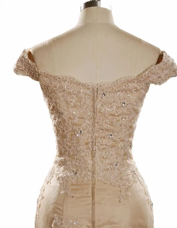 champagne prom dresses lace elegant appliques  tulle mermaid evening dresses v neck celebrity party dresses Tunics Silk luxurious