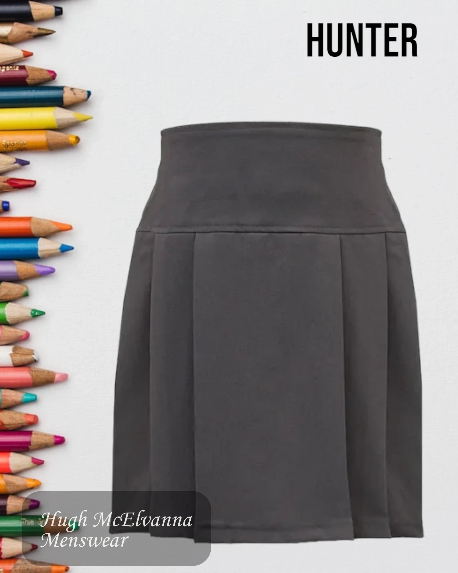 Grey Boxed Pleat Elastic Backed Skirt by Hunter Style: T20 wool skirt warm