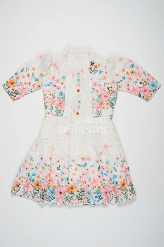 Girls Cream Cotton Frock with Floral Jacket – New Dress for Girls with Elegant Design Elasticated Jacket Padded Jacket Insulated Jacket