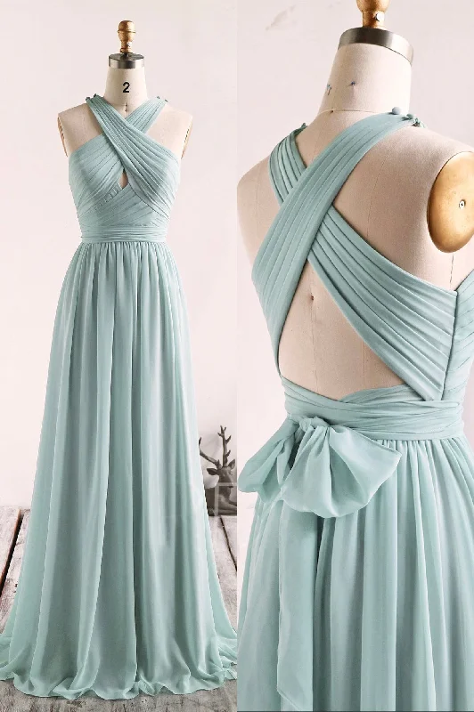 Simple Chiffon Long Prom Dress, Blue A-Line Evening Party Dress Tunics Hiking breathable