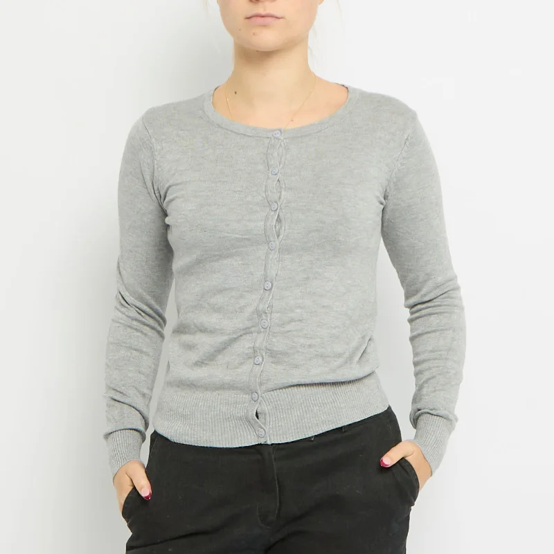 Round Neck Knitted Cardigan - UK 10 Cotton Fabric Linen Fabric Terry Fabric