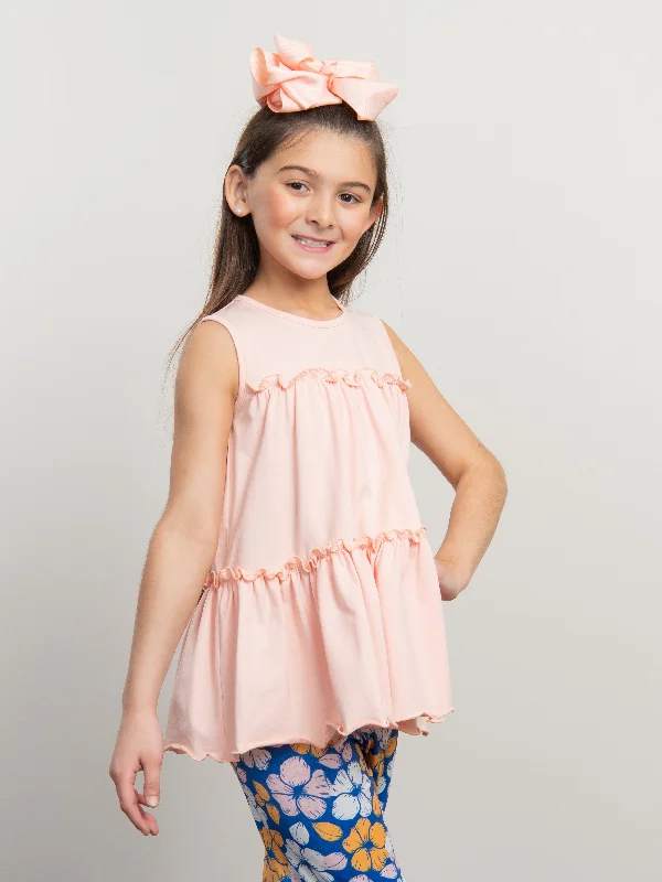 Cotton Tiered Ruffle Tank - Peach bold tank top