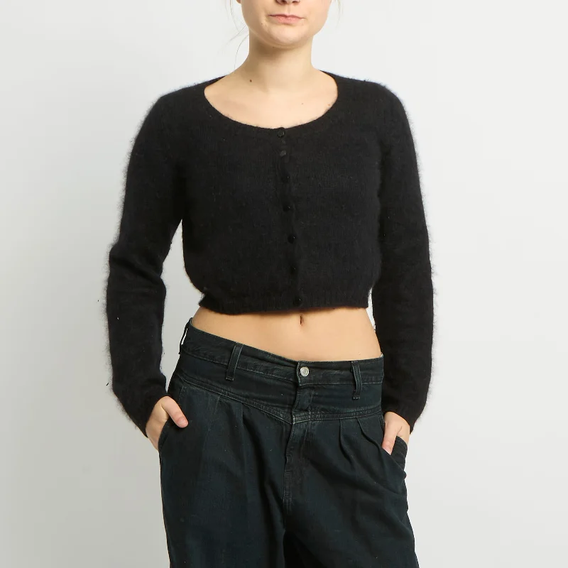 Soft Knit Cropped Cardigan - UK 10 Terry Blend Velvet Blend Canvas Blend