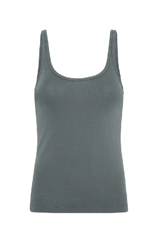 Organic Cotton Slim Scoop Tank - Balsam Green glitter tank top