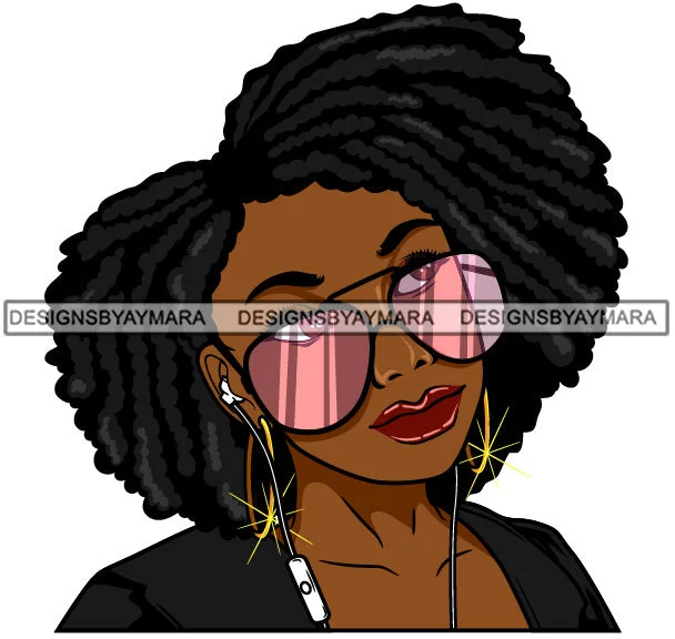 Afro Lola Woman Fashion Big Sunglasses Locs Black Hair Black Jacket Earbud  SVG Cutting Vector Files Artwork for Cricut Silhouette And More Satin Jacket Silk Jacket Chiffon Jacket