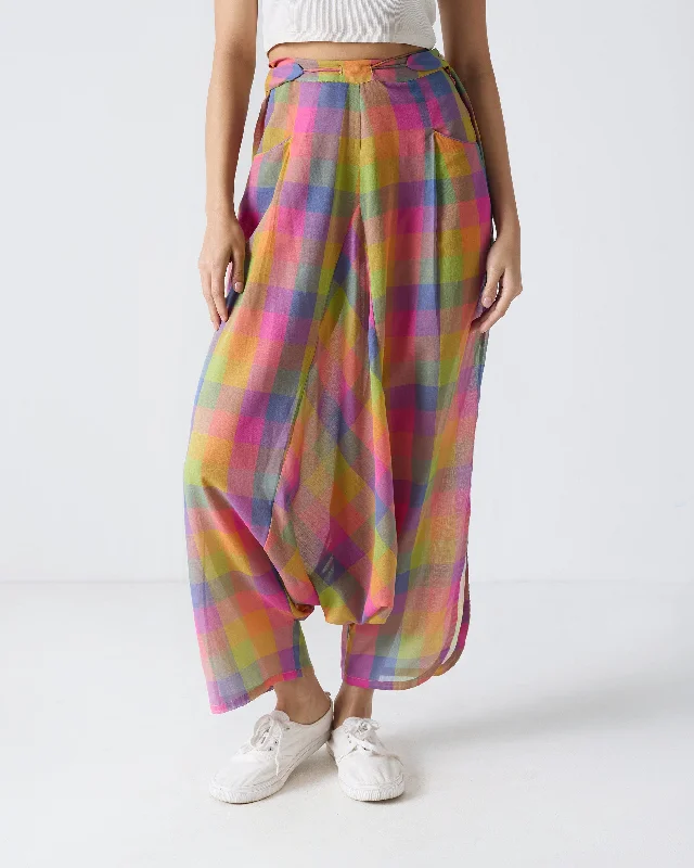 Drop Crotch Pants - Multi Color Checks Cozy Lounge Pants