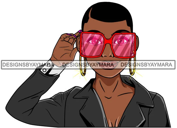 Afro Lola Woman Fashion Pink Sunglasses Shades Short Hair Gray Jacket  SVG Cutting Vector Files Artwork for Cricut Silhouette And More Mesh Jacket Canvas Jacket Denim Jacket