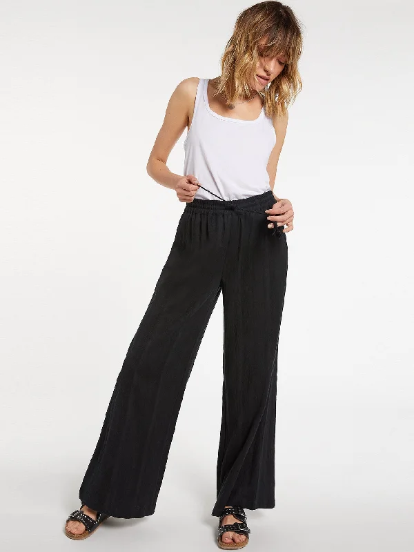 Sun Spent Wide Leg Beach Pant - Black Soft Stretch Trousers