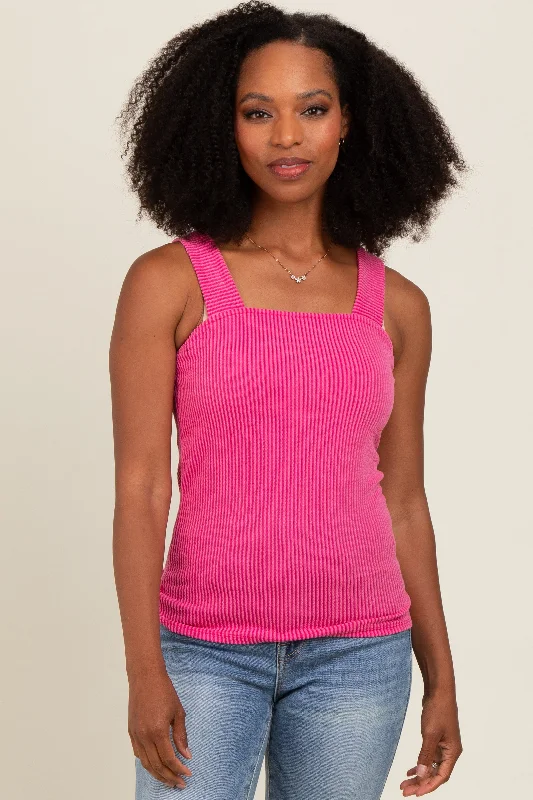 Fuchsia Ribbed Square Neck Tank Top fitness tank top