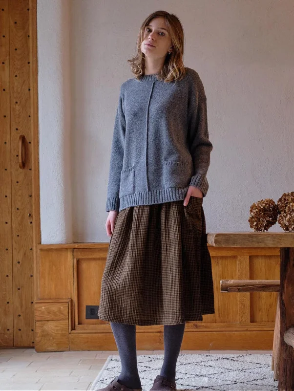 Nora Cotton Skirt | Olive Check linen skirt natural