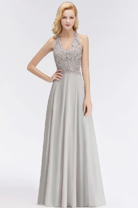 Halter Sleeveless Floral Appliques Evening Party Dress Aline Floor Length Bridesmaid Dress Tunics Cozy soft