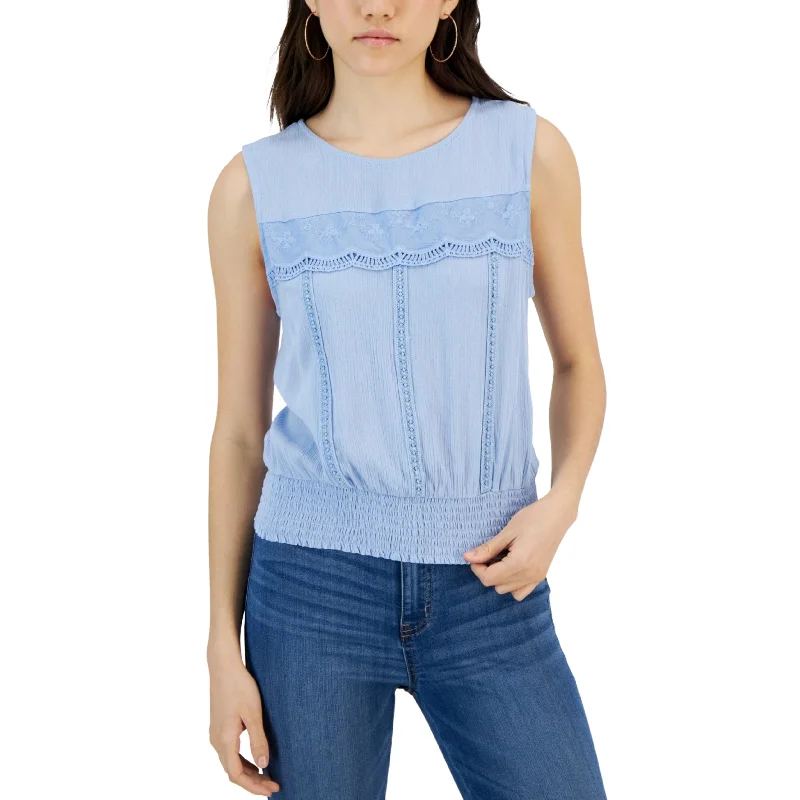 SELF ESTEEM - Smocked-Waist Lace-Trim Tank Top navy tank top