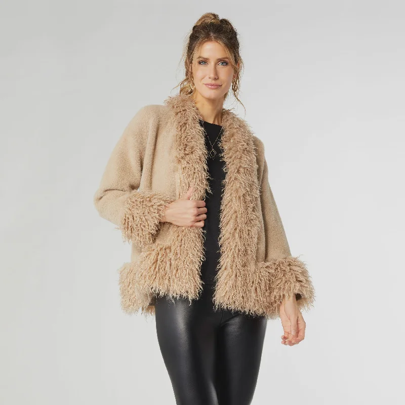 Marley Cardigan W. Shaggy Faux Fur Trim Polka Dot Checkered Tartan