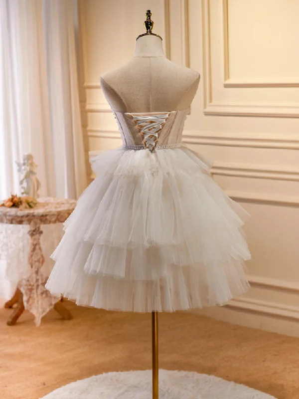 Cute Ivory Short Sweetheart Lace-up Party Dress, Ivory Short Prom Dress sweetheart Neckline Romantic