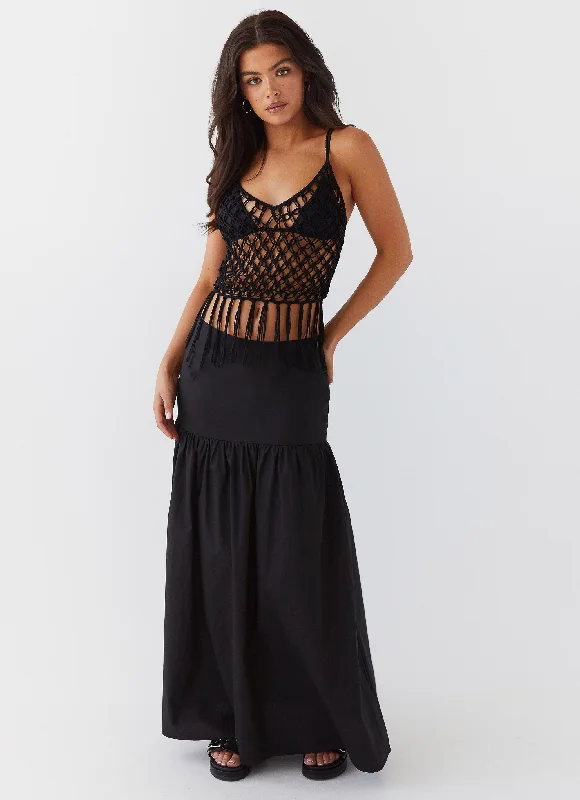 Dreamcatcher Tiered Maxi Skirt - Black cashmere skirt plush