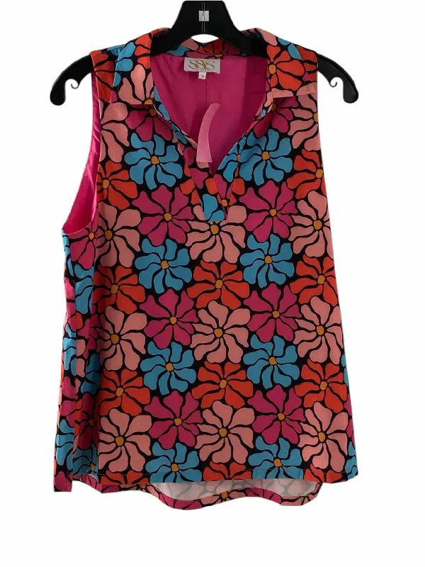 SSYS Size M Black Multi Floral Tank Top high neck tank