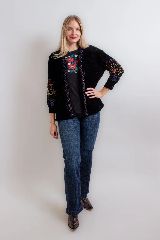 Black Velvet Cardigan Lace Blend Ribbed Blend Corduroy Blend