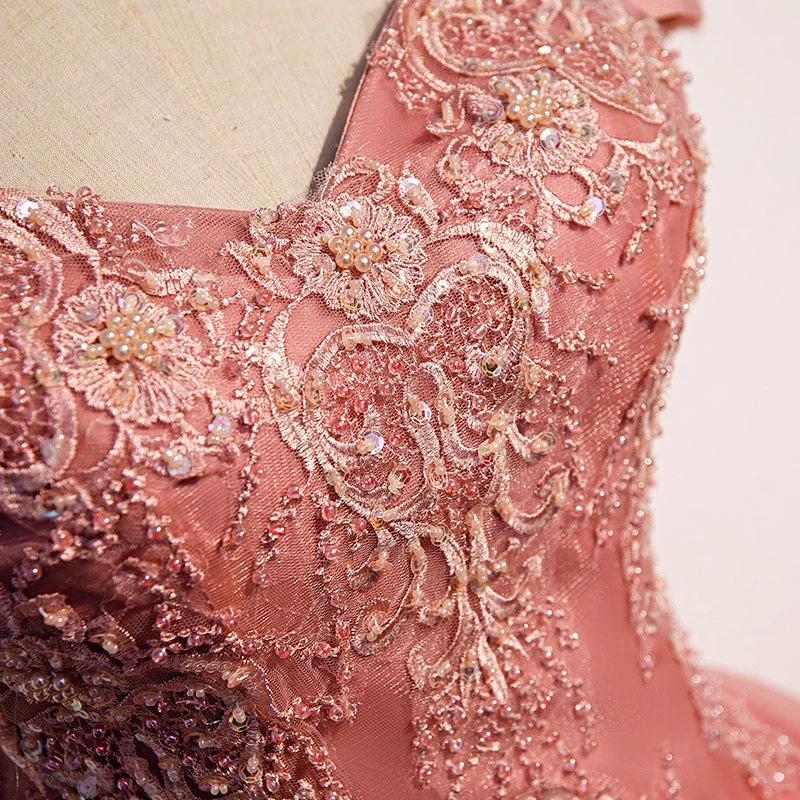 Charming Pink Off Shoulder Lace Applique Sweetheart Party Dress, Pink Prom Dress Tunics Modern contemporary