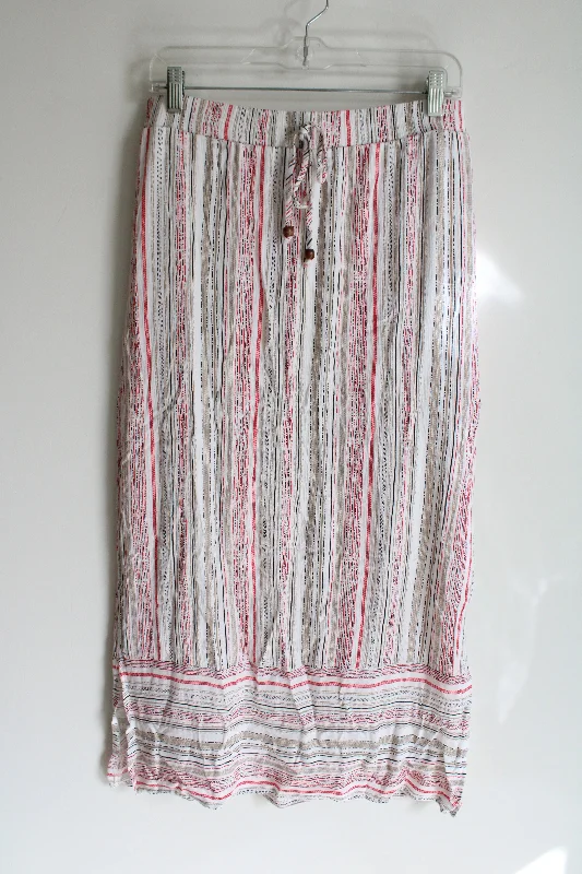 I.N. Studio White Red Tan Striped Maxi Skirt | M denim skirt trendy