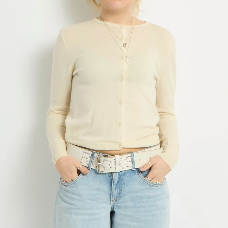 Fine Knit Cardigan - UK 8 Spandex Blend Rayon Blend Denim Blend
