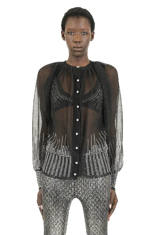 Rabanne Black Sheer Cardigan Fleece Cardigan Nylon Polyester