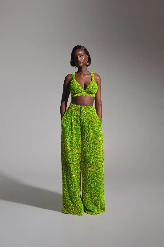 LIZA Sequin Pants in OLIVINE Casual Plaid Pants