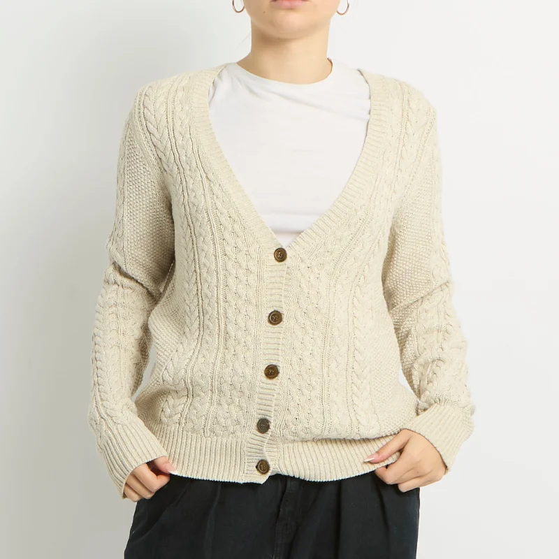 Mango Cable Knit Cardigan - UK 8 Cashmere Blend Cotton Blend Poly Blend