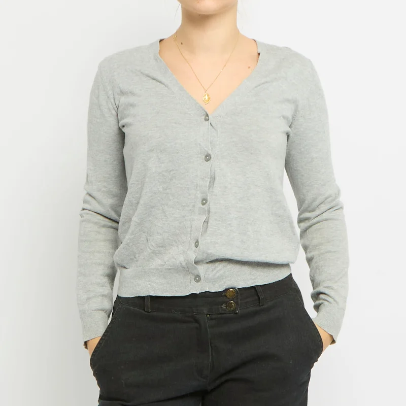 V-Neck Cardigan - UK 10 Solid Print Embellished
